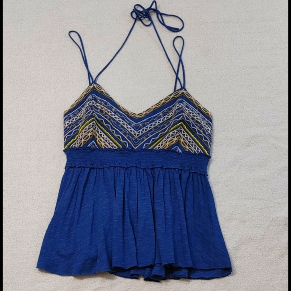 Free People Blue Embroidered Top